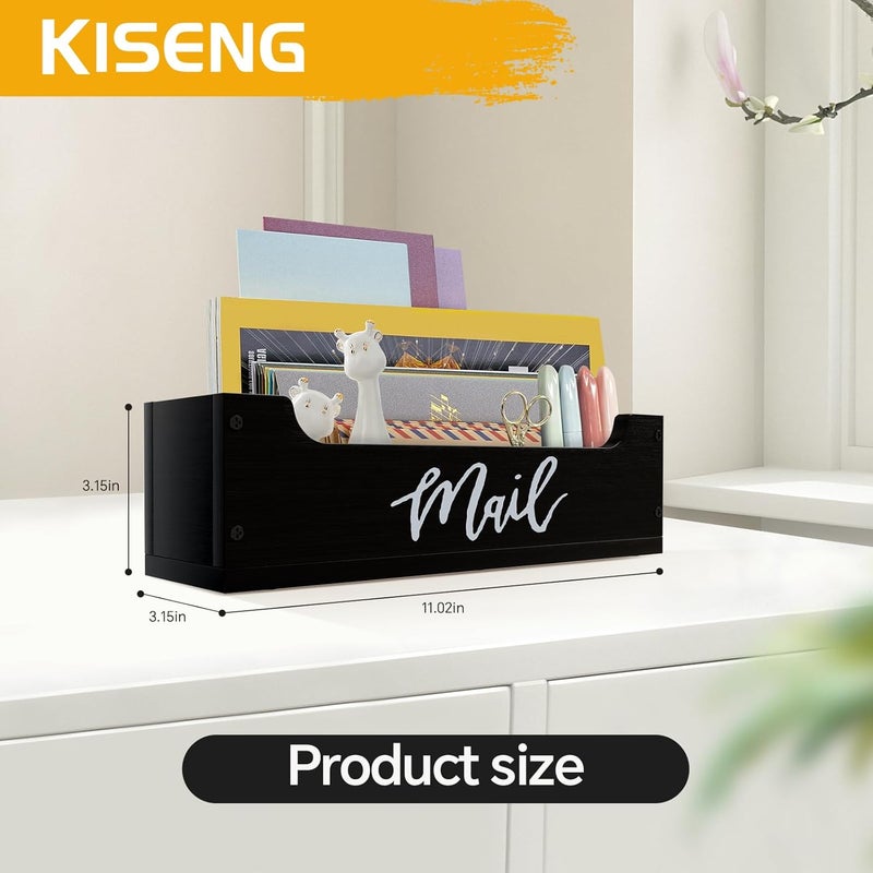 KISENG Mail Organizer Countertop, Mail Basket for Wall Mount or Table Countertop, Wood Desk Letter Holder, Black Bill Envelope Organizer for Home Office Decor - Image 2